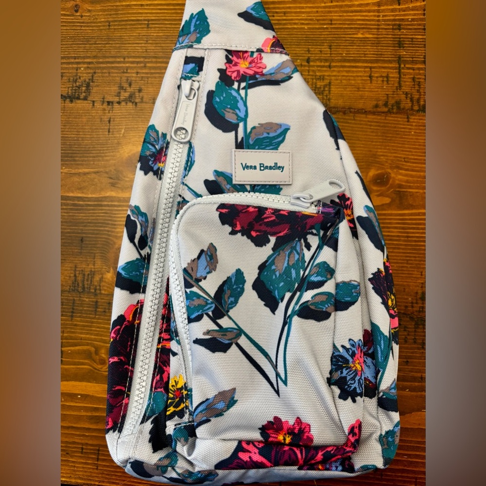 Vera Bradley Floral Sling Bag- White with Multicolor Flower Pattern NWOT